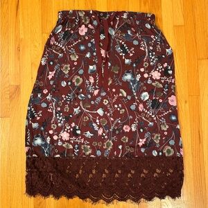 Joe Fresh - Maroon Purple & Blue Floral Midi Skirt with Lace Trim - US XL